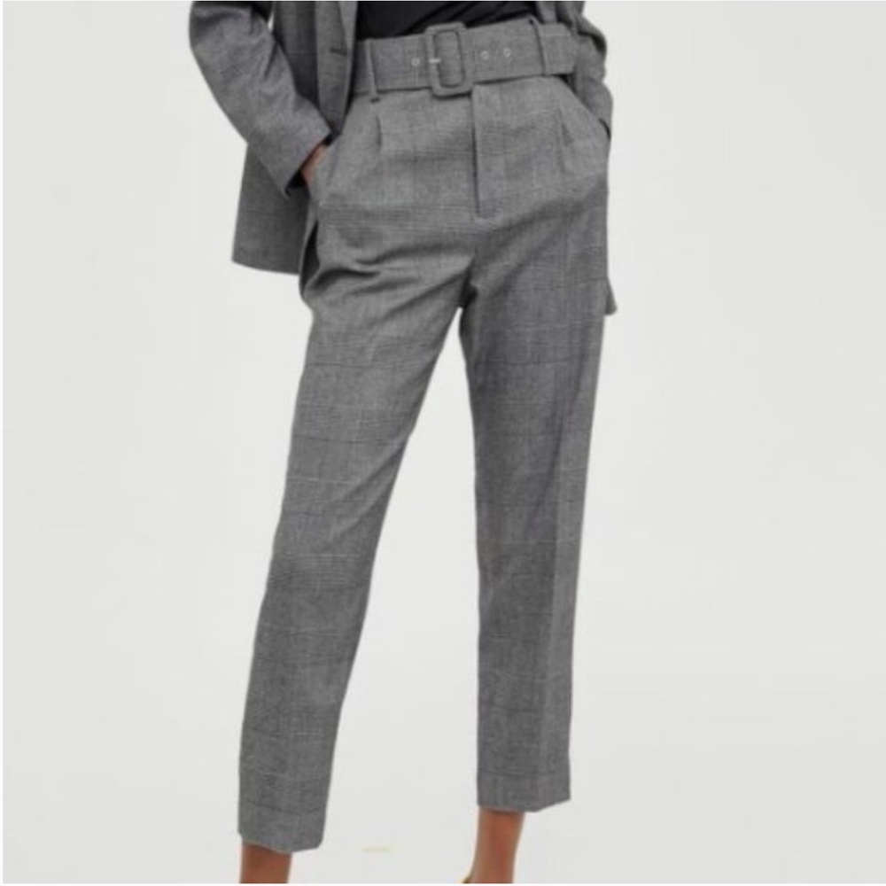 Zara Houndstooth HIGH-WAIST SKINNY TROUSERS W/ BELT GRAY COLOR SIZE XS NEW